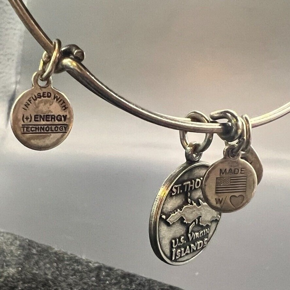 Alex and Ani Silver Bangle Bracelet St Thomas Virgin Islands Charms Adjustable